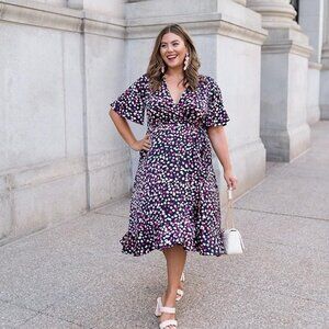 Caralyn Mirand Faux Wrap Navy Dress